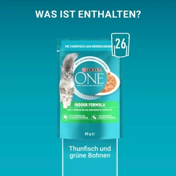 Purina ONE Indoor Formula Mit Thunfisch & Grünen Bohnen 26x85g 11 Purina ONE Indoor Formula Mit Thunfisch & Grünen Bohnen 26x85g – Bild 9